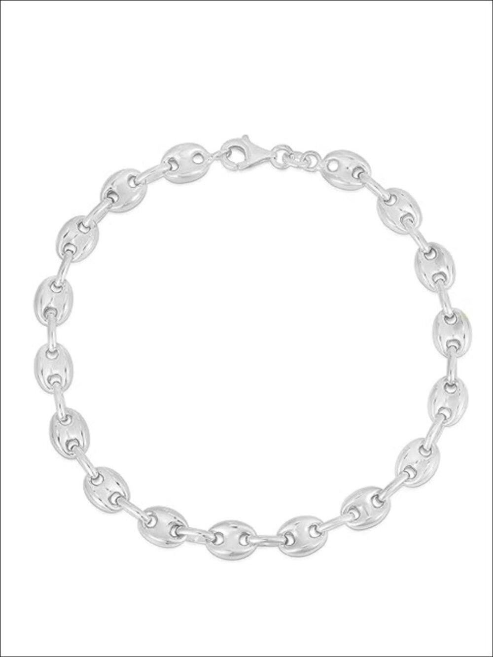 925 Sterling Silver Hollow Puffed Mariner Link Chain Bracelet